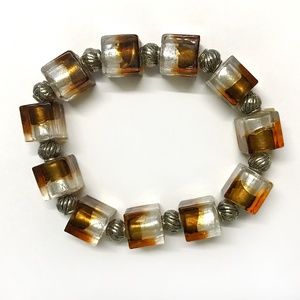 Handmade Vintage Amber Glass & Metal Bracelet NWOT